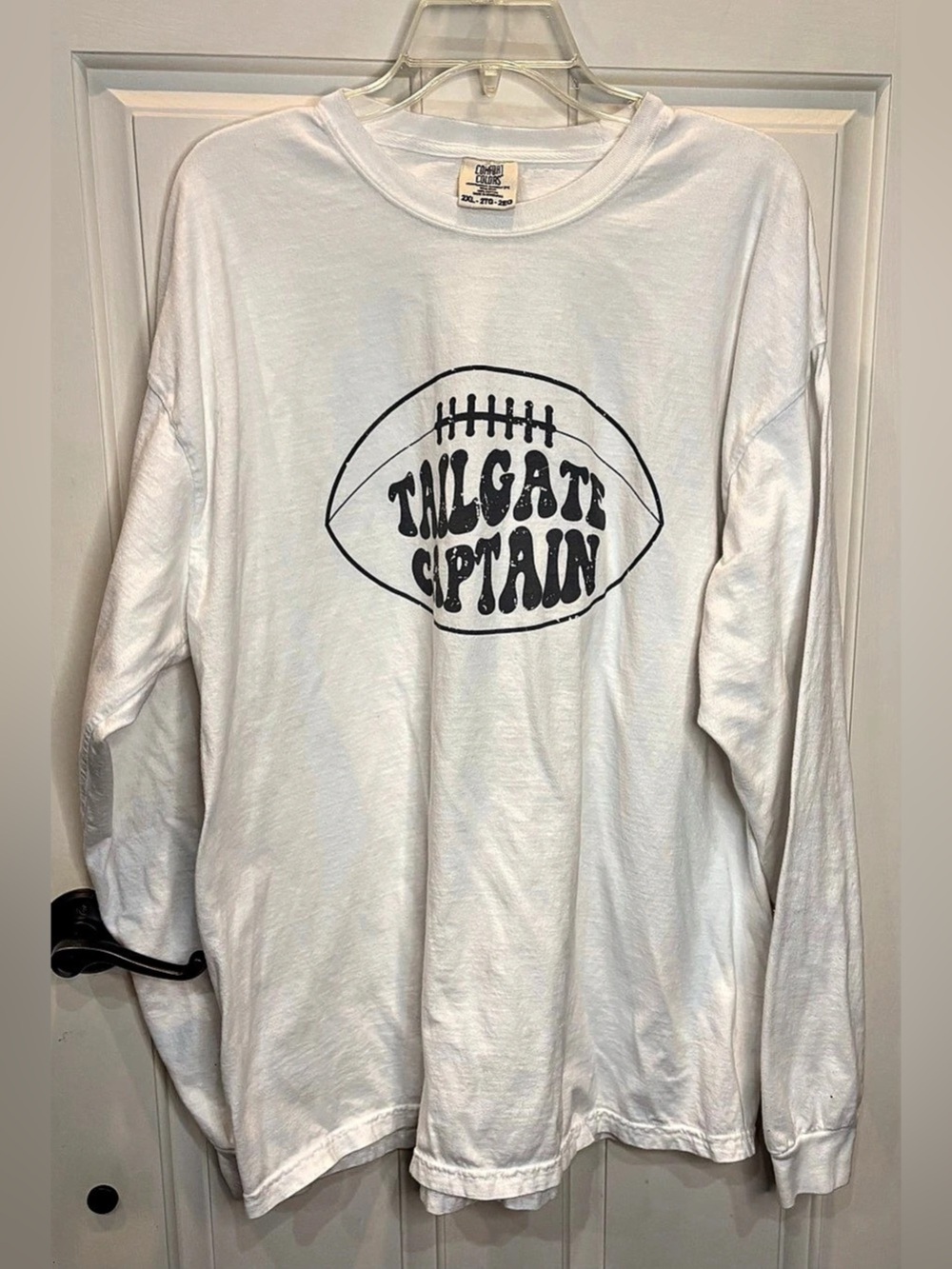 Comfort Colors Men’s 2XL White Cotton Jersey Long Sleeve Crew Neck Football Tee